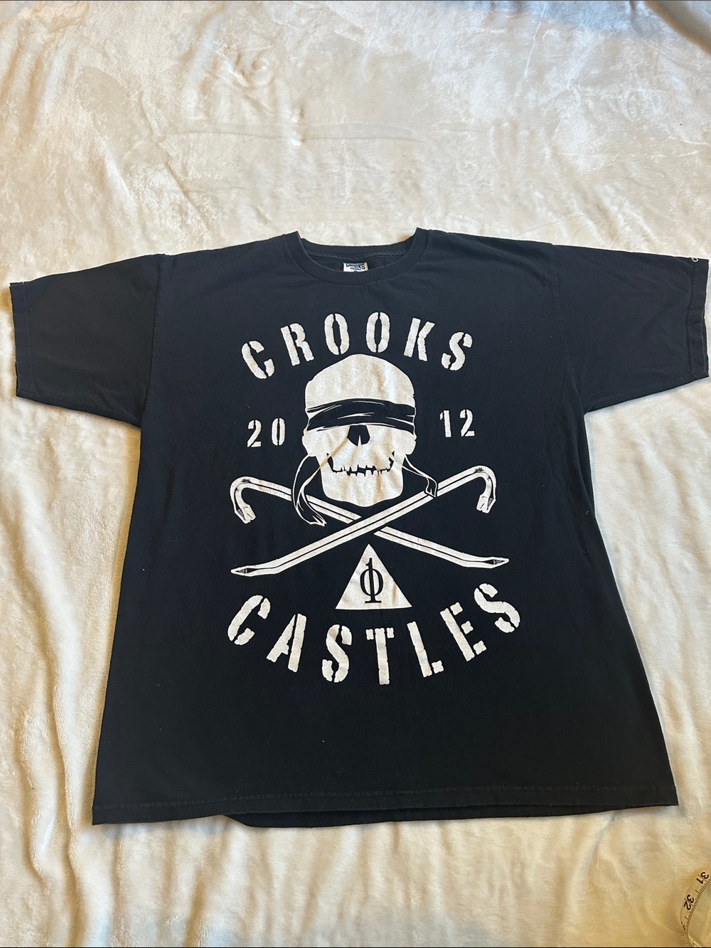 Crooks & Castles Black Tee with White Skull & Crossed Canes Graphic